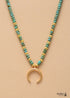 Boho Necklace, Seed Beads Gold Horn Evil Eye Heart Pendant